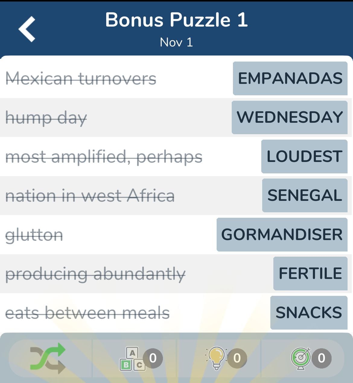 7 Little Words November 1 2024 Bonus 1