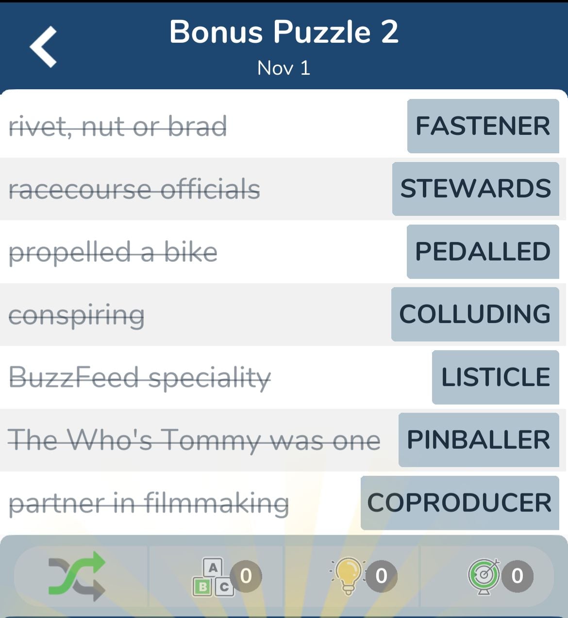 7 Little Words November 1 2024 Bonus 2