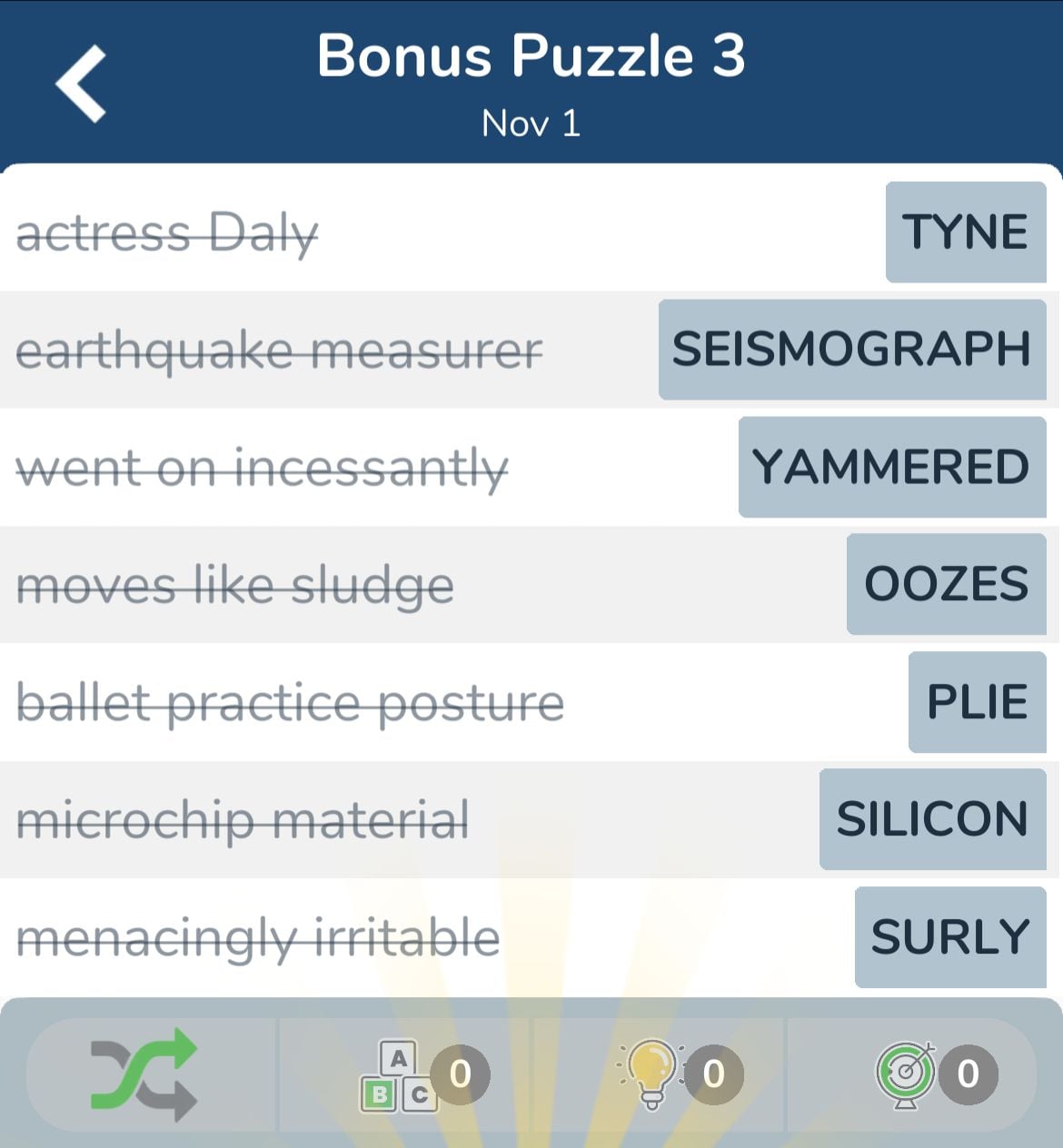 7 Little Words November 1 2024 Bonus 3