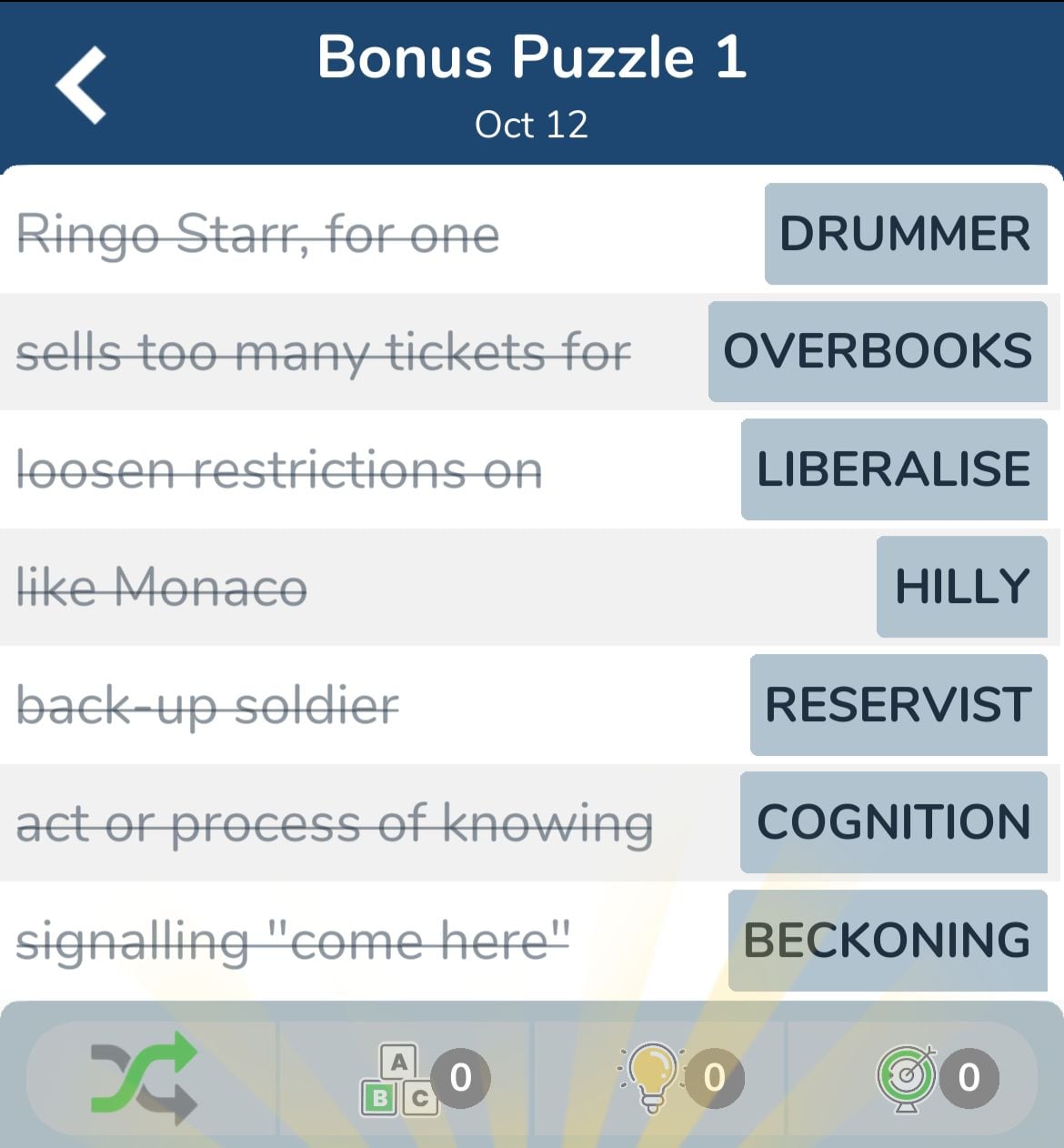 7 Little Words October 12 2024 Bonus 1