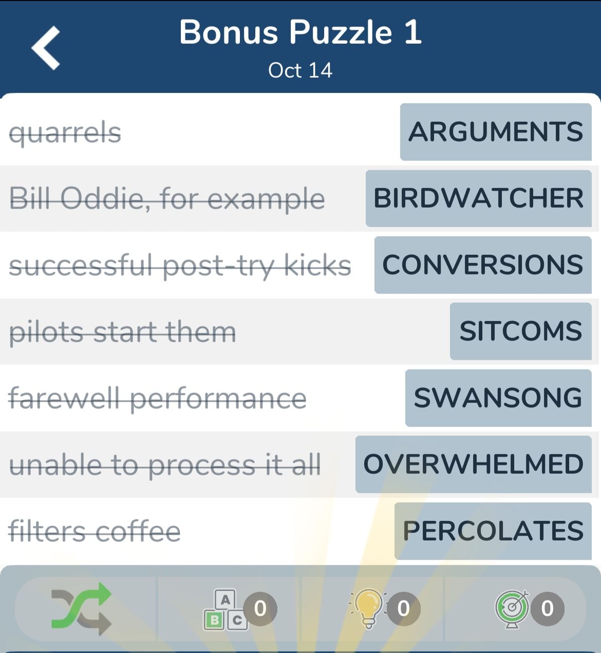 7 Little Words October 14 2024 Bonus 1