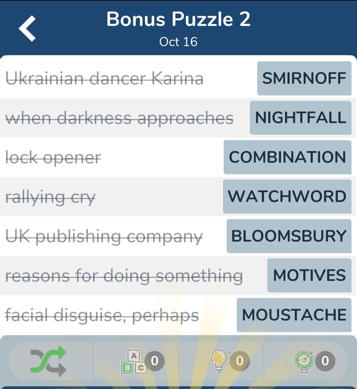 7 Little Words October 16 2024 Bonus 2