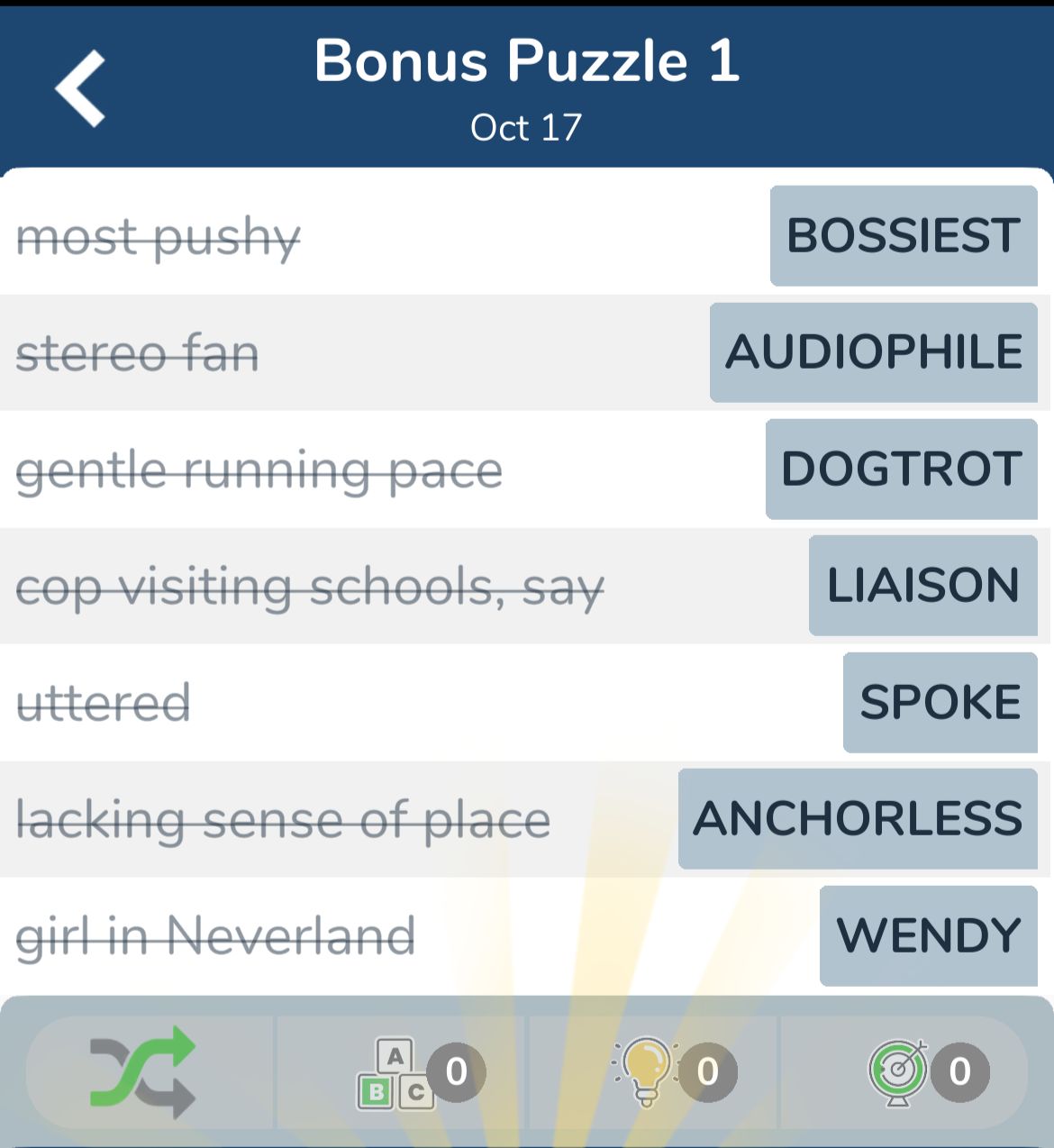 7 Little Words October 17 2024 Bonus 1