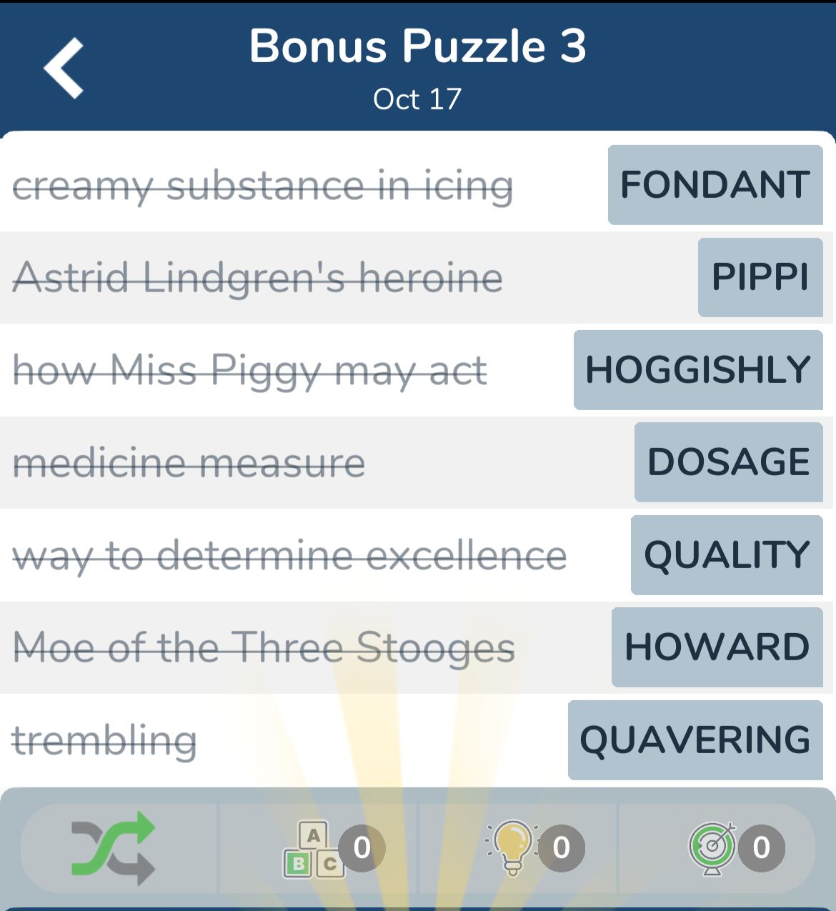 7 Little Words October 17 2024 Bonus 3