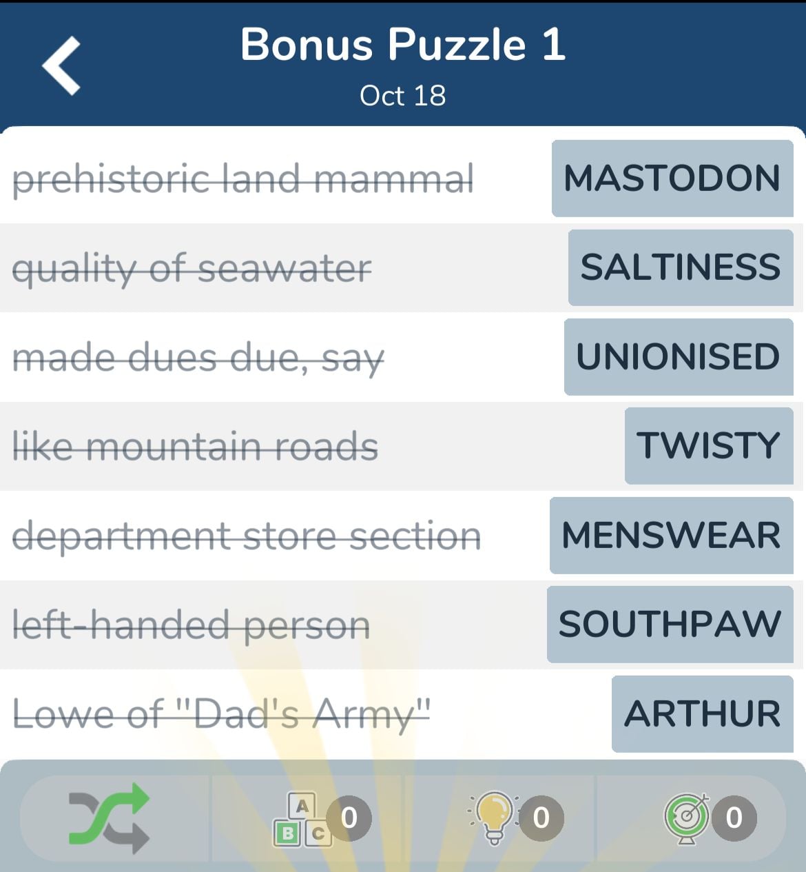 7 Little Words October 18 2024 Bonus 1
