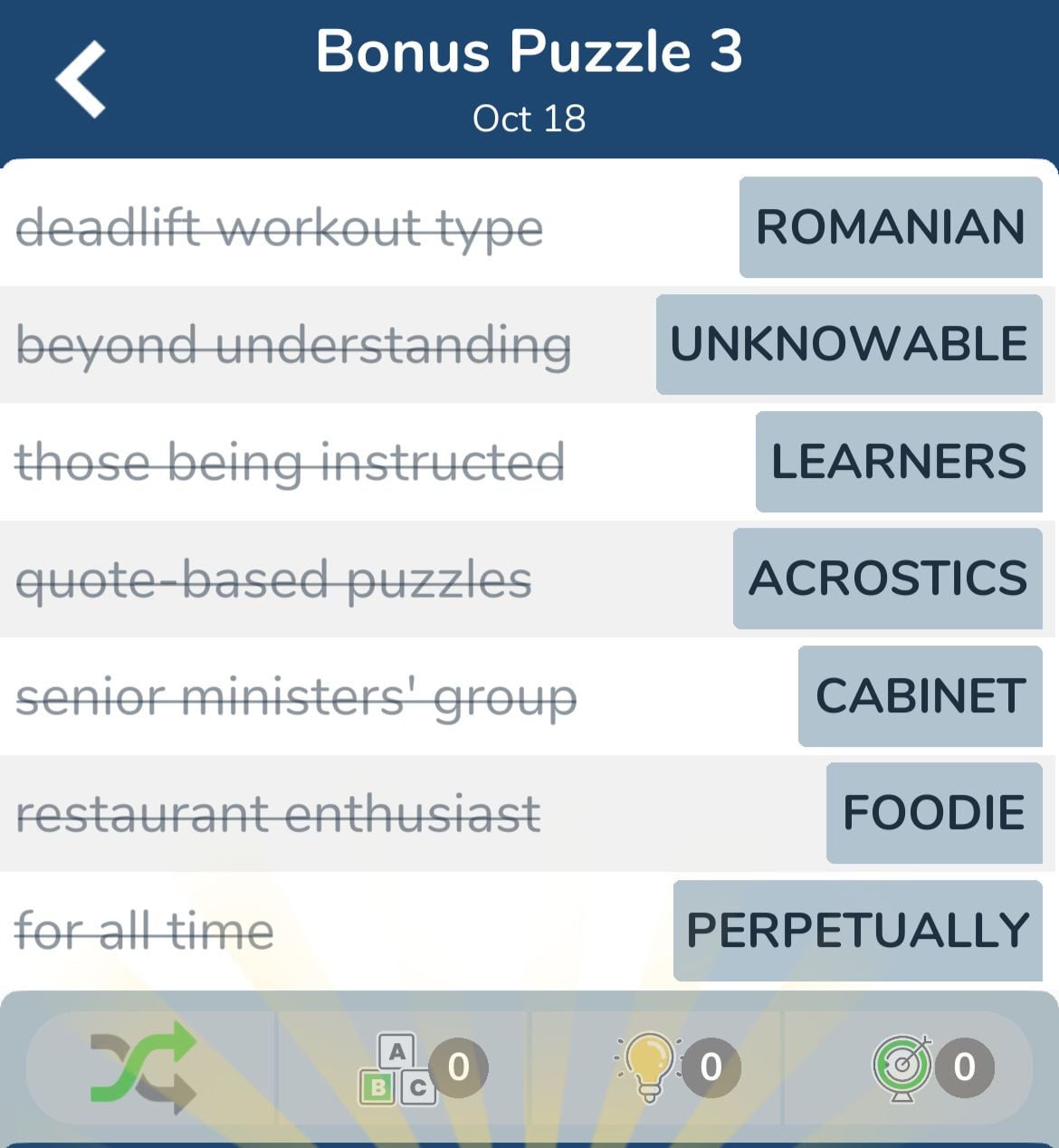 7 Little Words October 18 2024 Bonus 3