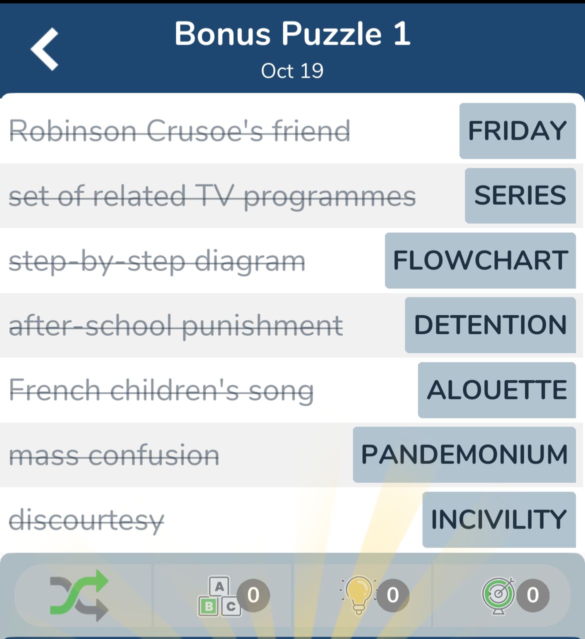 7 Little Words October 19 2024 Bonus 1