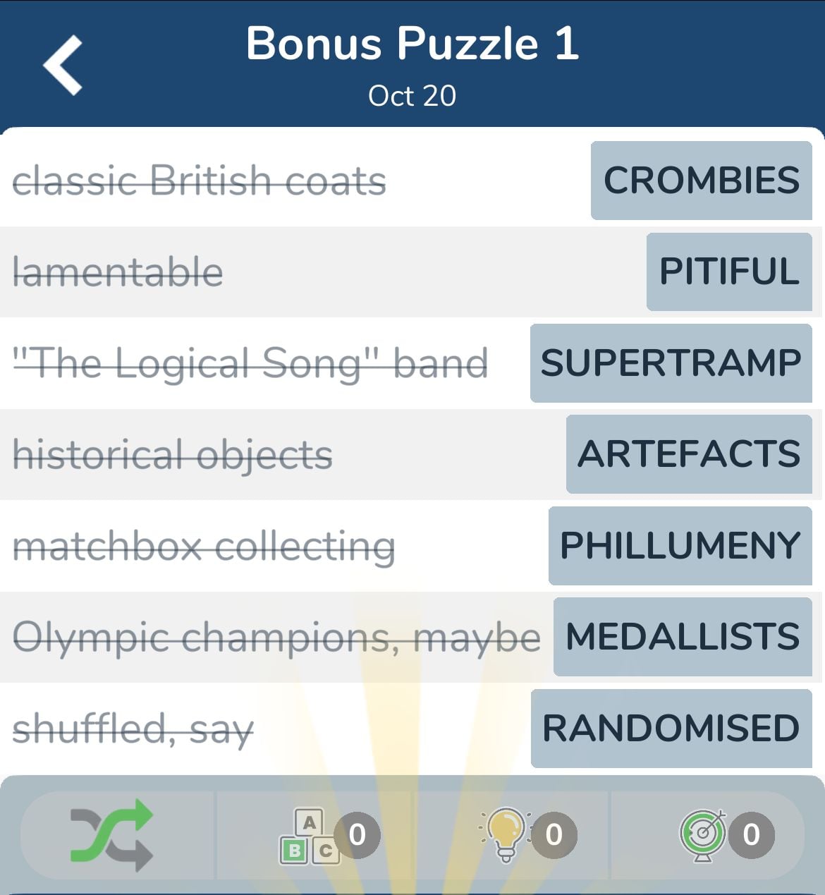 7 Little Words October 20 2024 Bonus 1