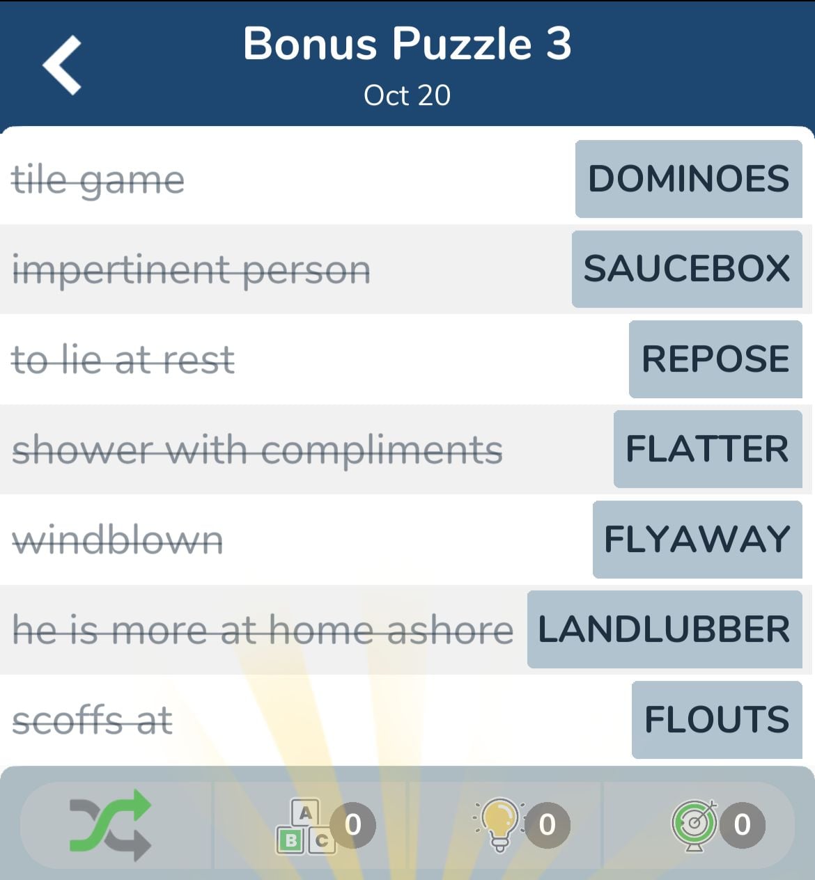 7 Little Words October 20 2024 Bonus 3