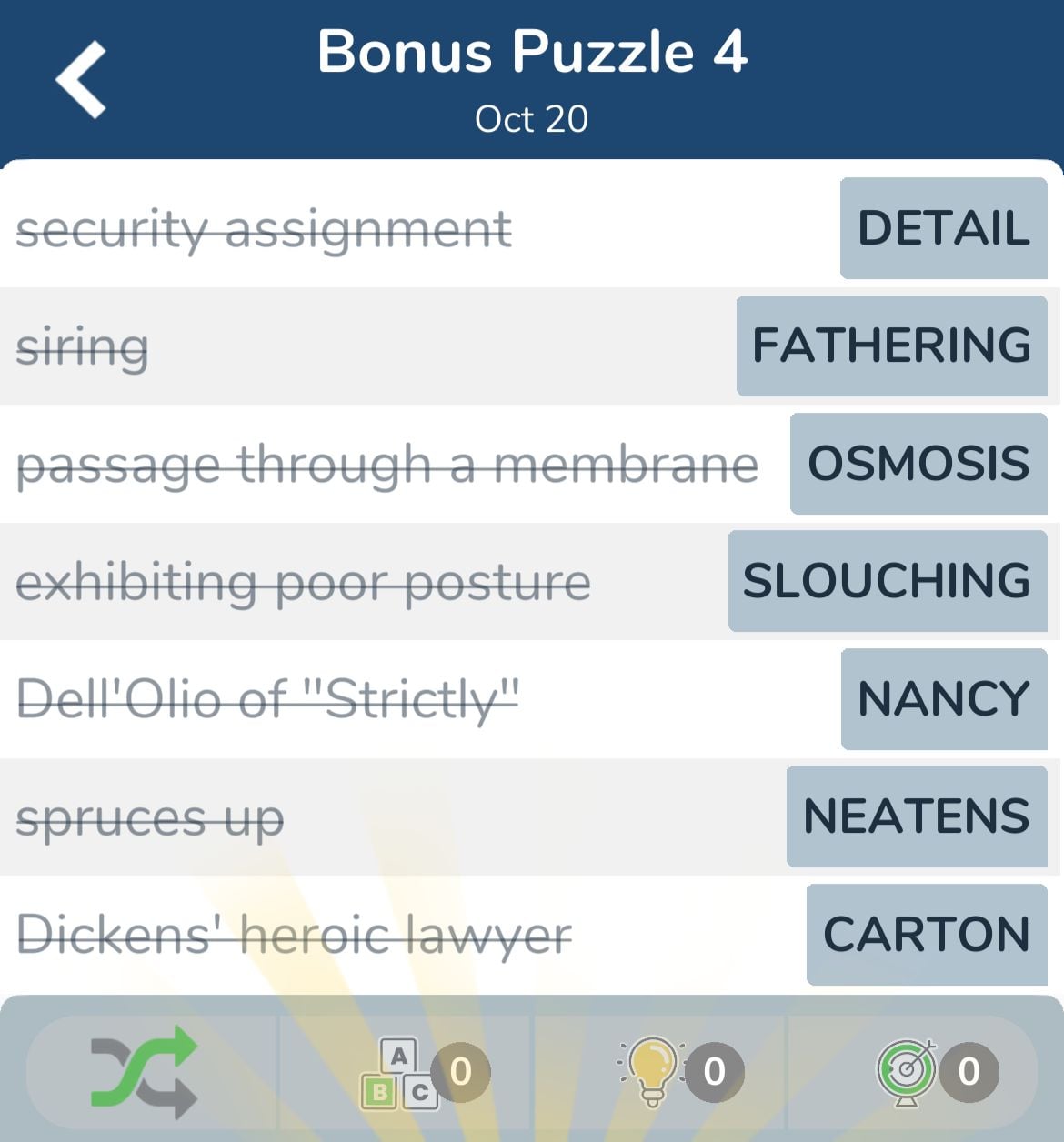 7 Little Words October 20 2024 Bonus 4