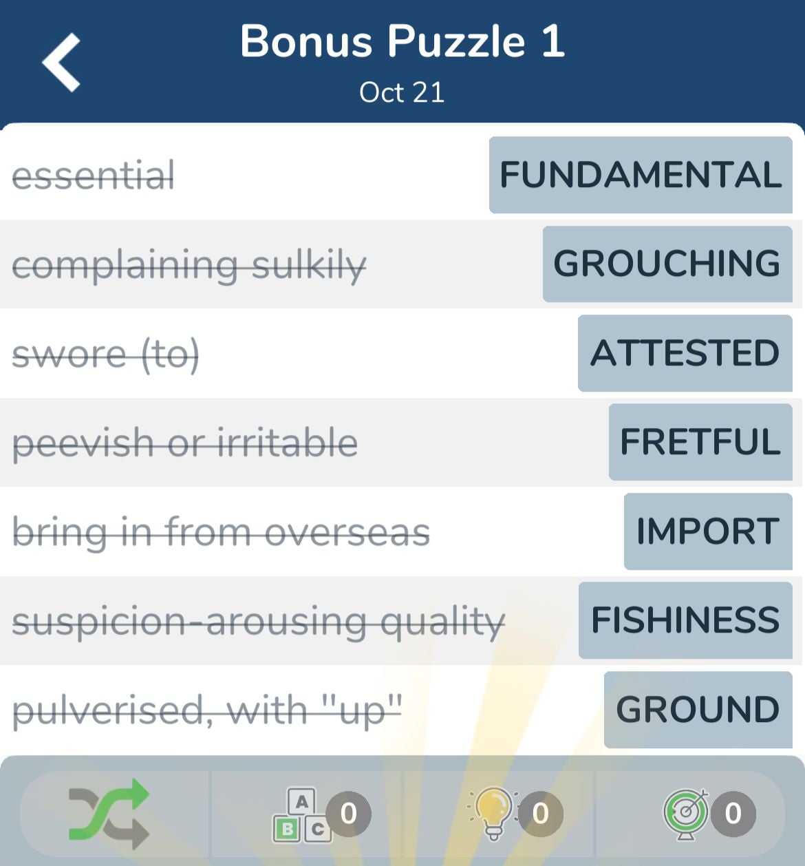 7 Little Words October 21 2024 Bonus 1