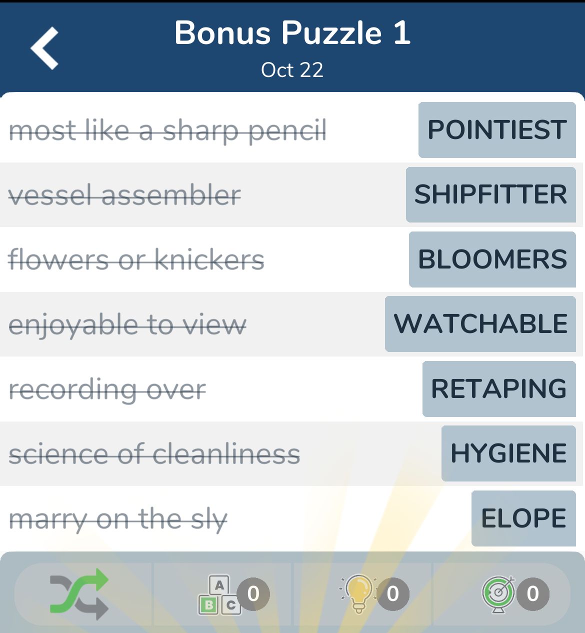7 Little Words October 22 2024 Bonus 1