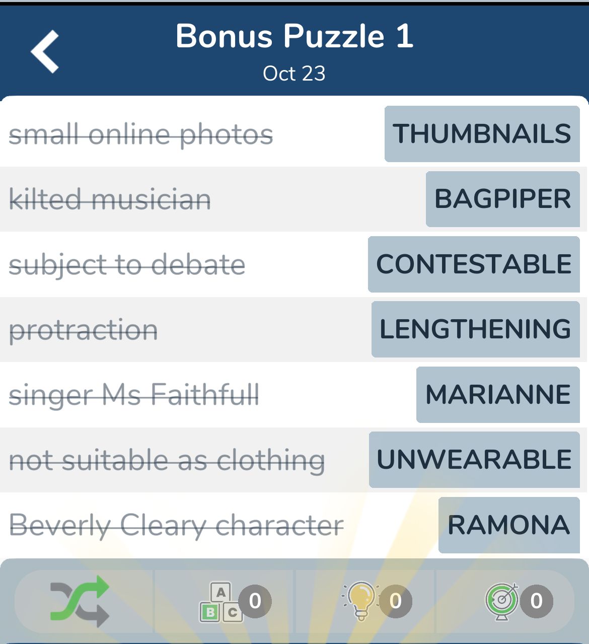 7 Little Words October 23 2024 Bonus 1