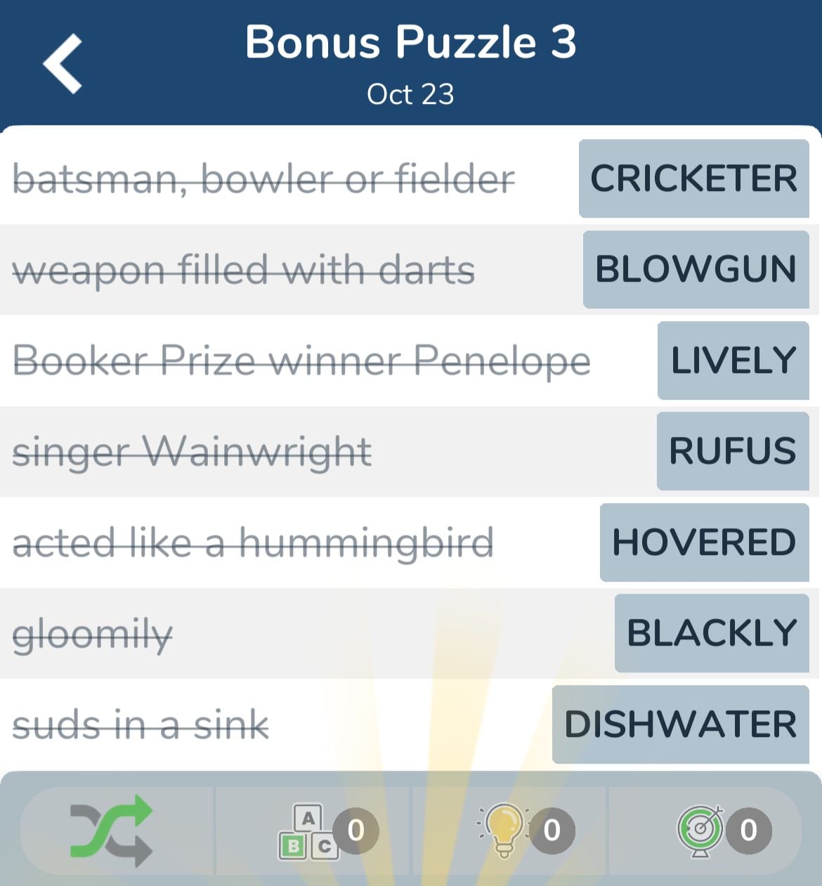 7 Little Words October 23 2024 Bonus 3