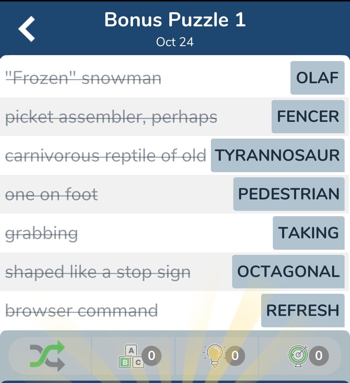 7 Little Words October 24 2024 Bonus 1
