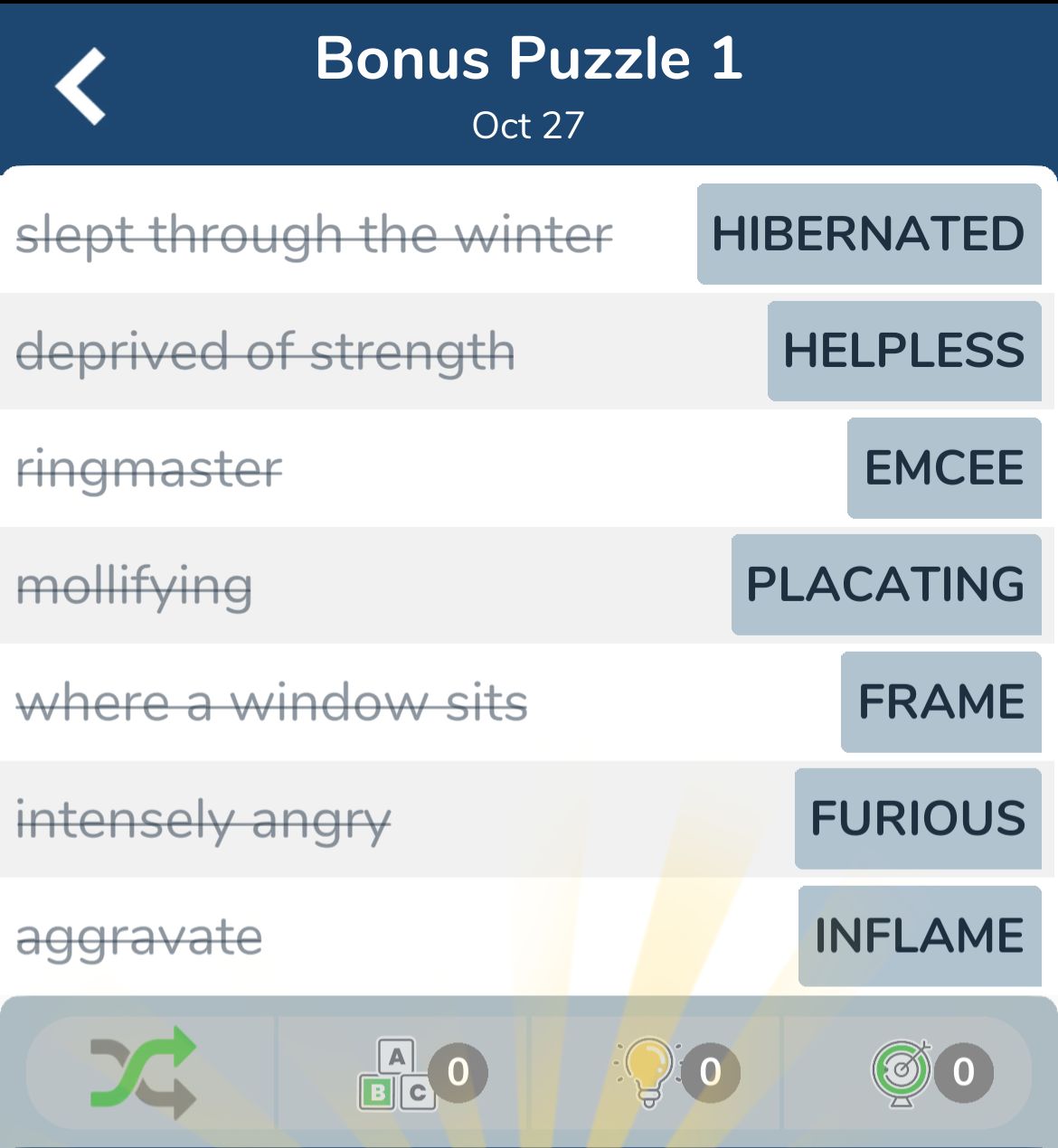 7 Little Words October 27 2024 Bonus 1