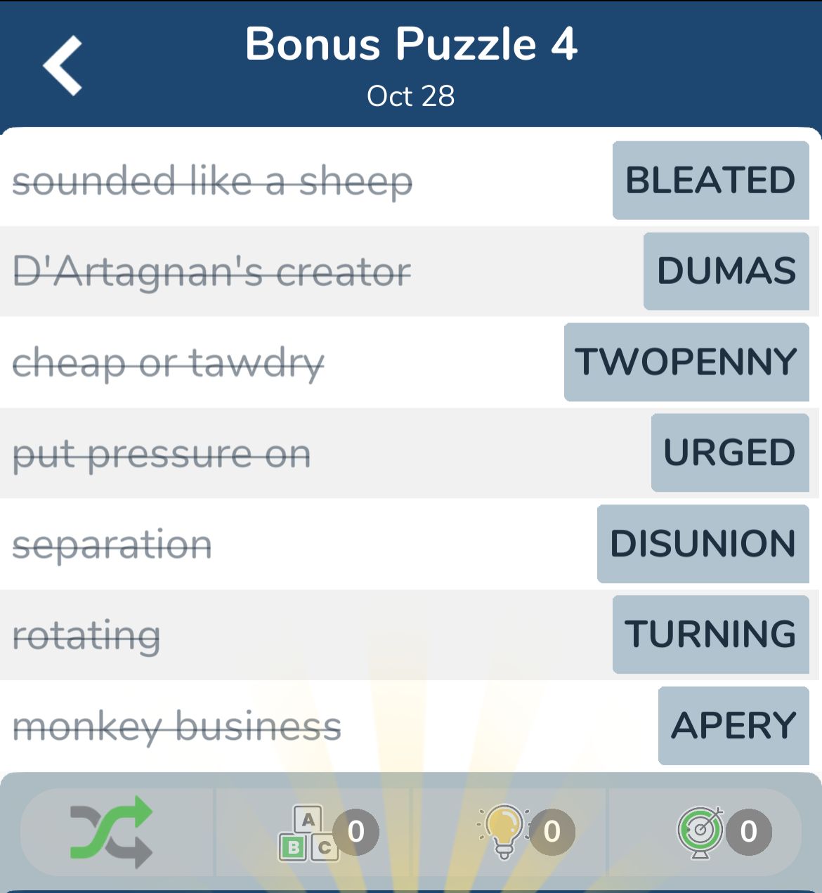 7 Little Words October 28 2024 Bonus 4