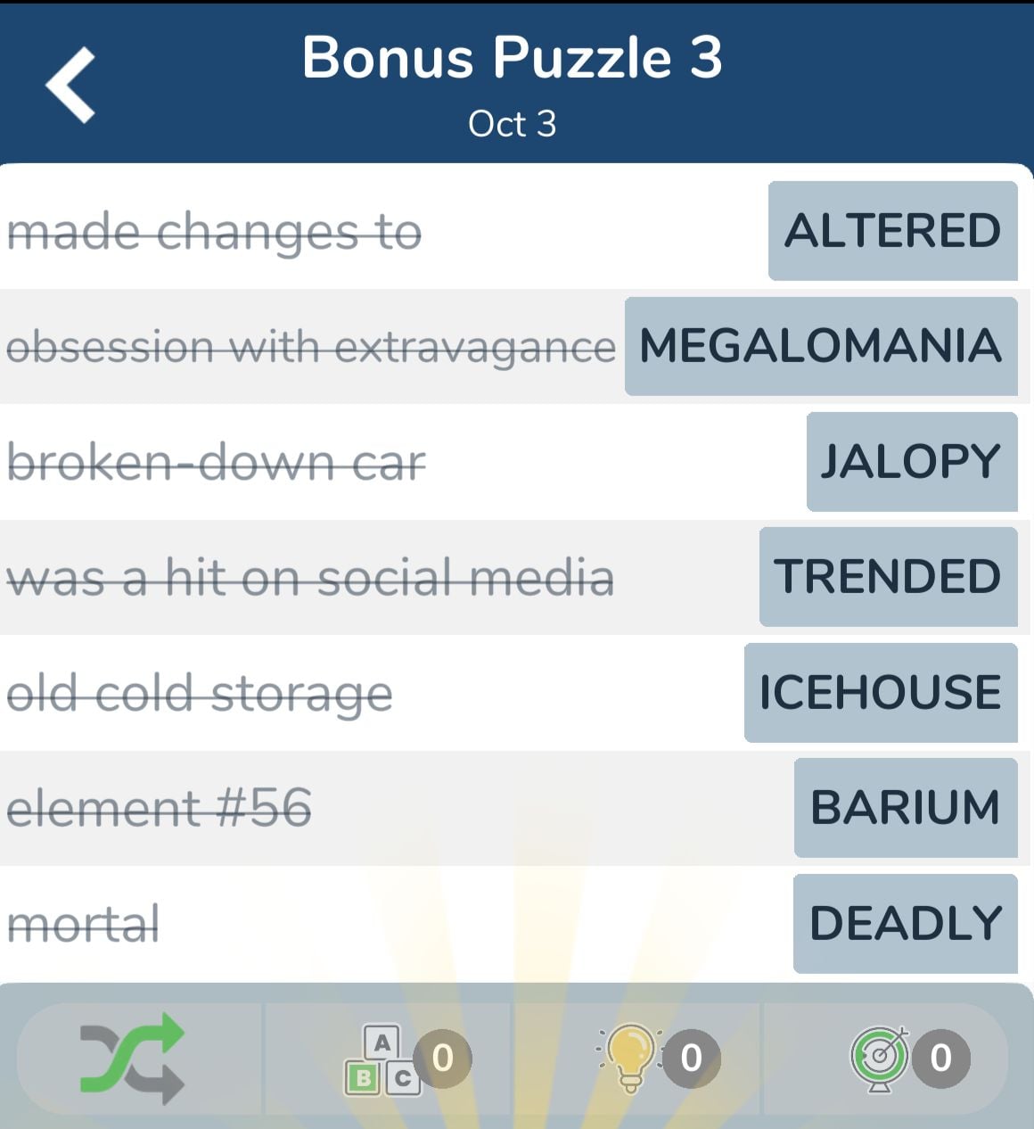 7 Little Words October 3 2024 Bonus 3