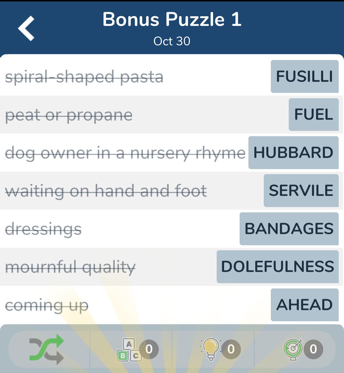 7 Little Words October 30 2024 Bonus 1