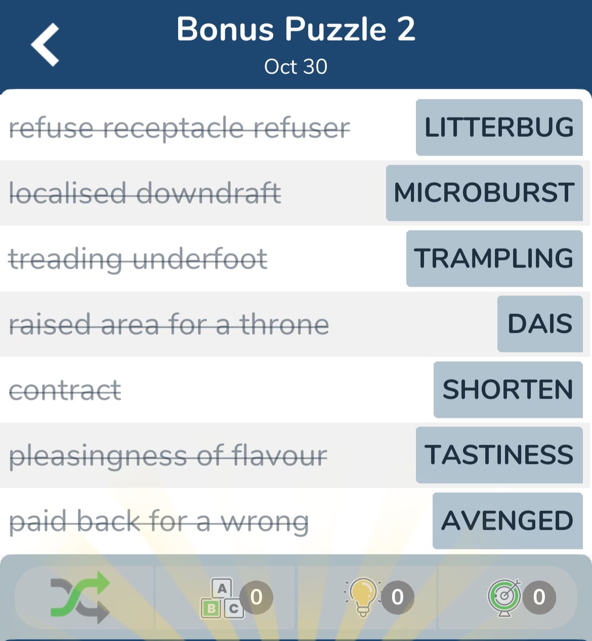 7 Little Words October 30 2024 Bonus 2