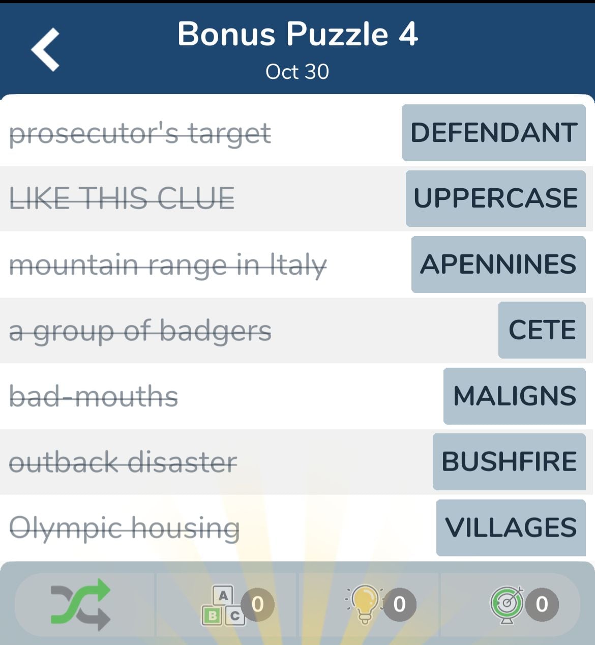 7 Little Words October 30 2024 Bonus 4