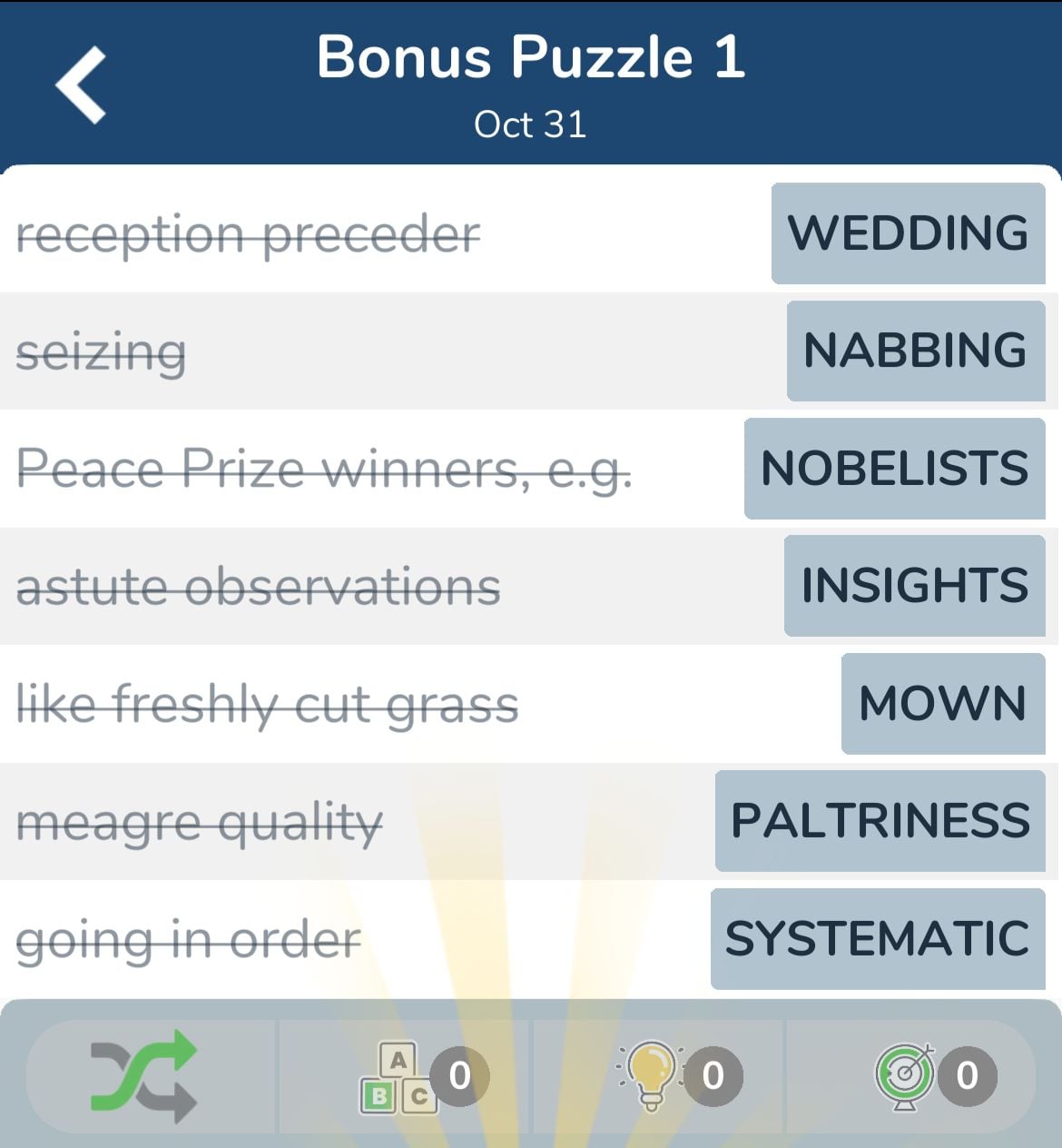 7 Little Words October 31 2024 Bonus 1