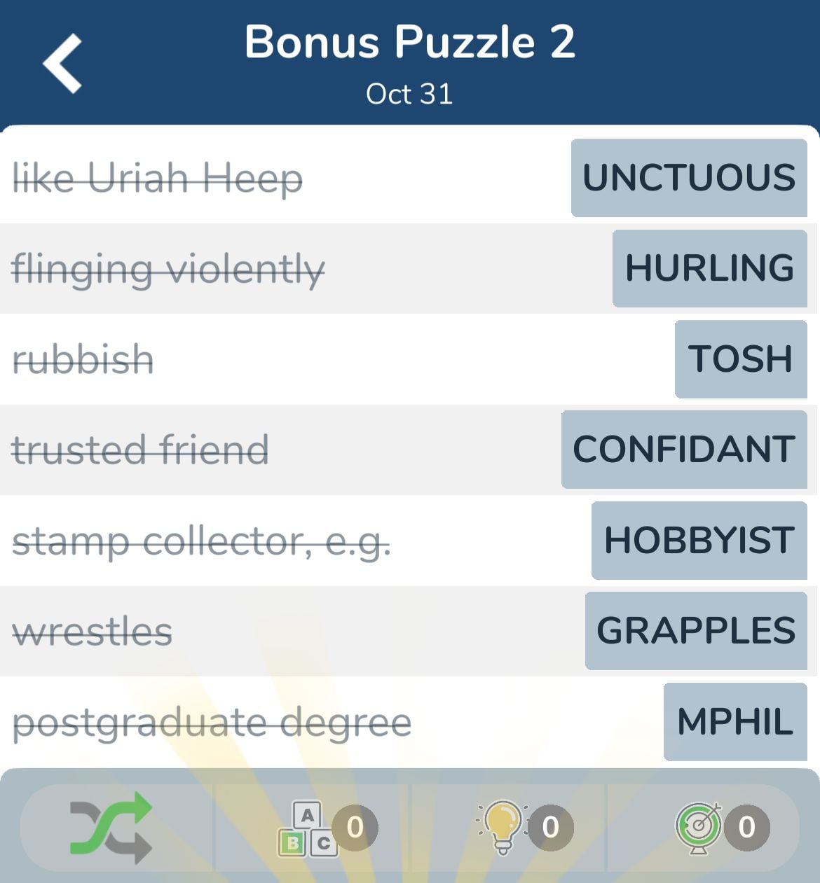 7 Little Words October 31 2024 Bonus 2
