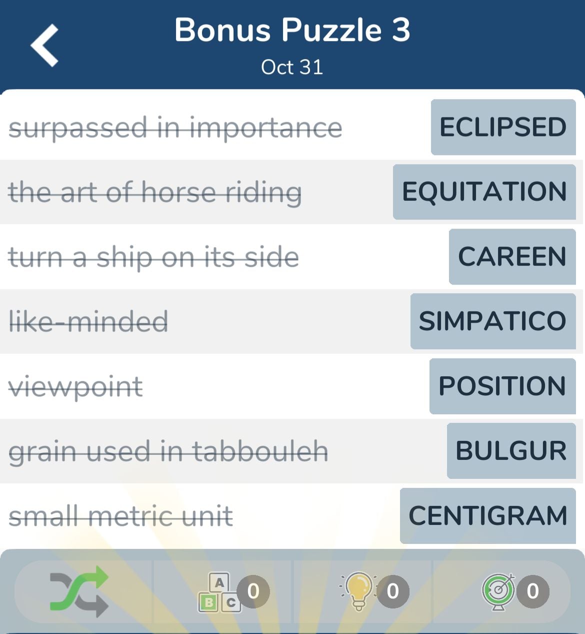 7 Little Words October 31 2024 Bonus 3