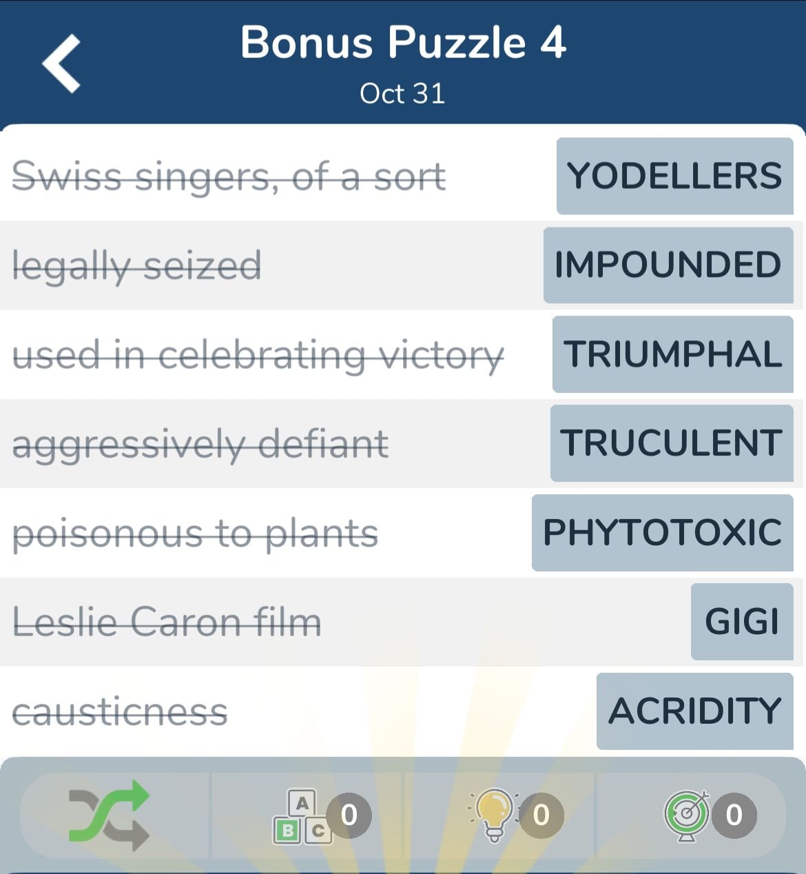 7 Little Words October 31 2024 Bonus 4