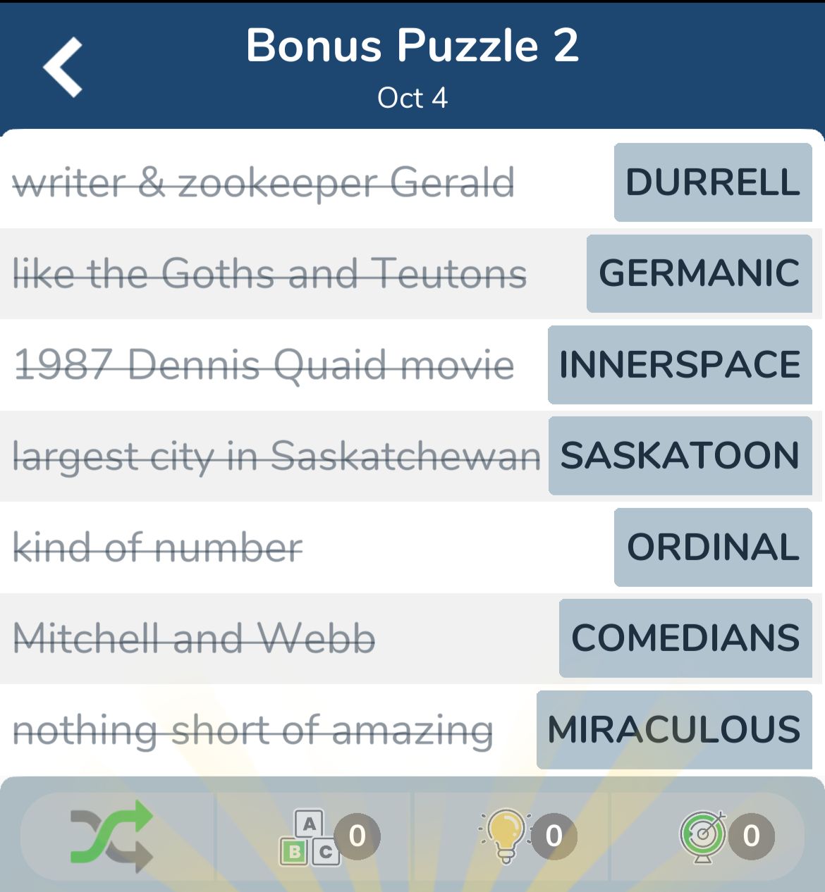 7 Little Words October 4 2024 Bonus 2