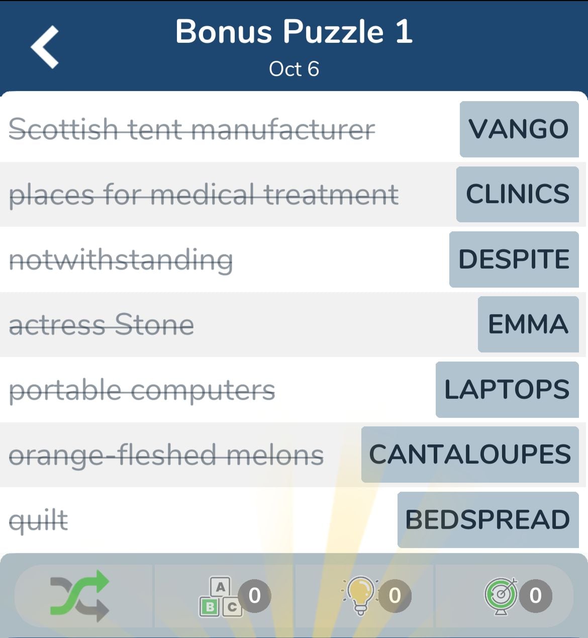 7 Little Words October 6 2024 Bonus 1