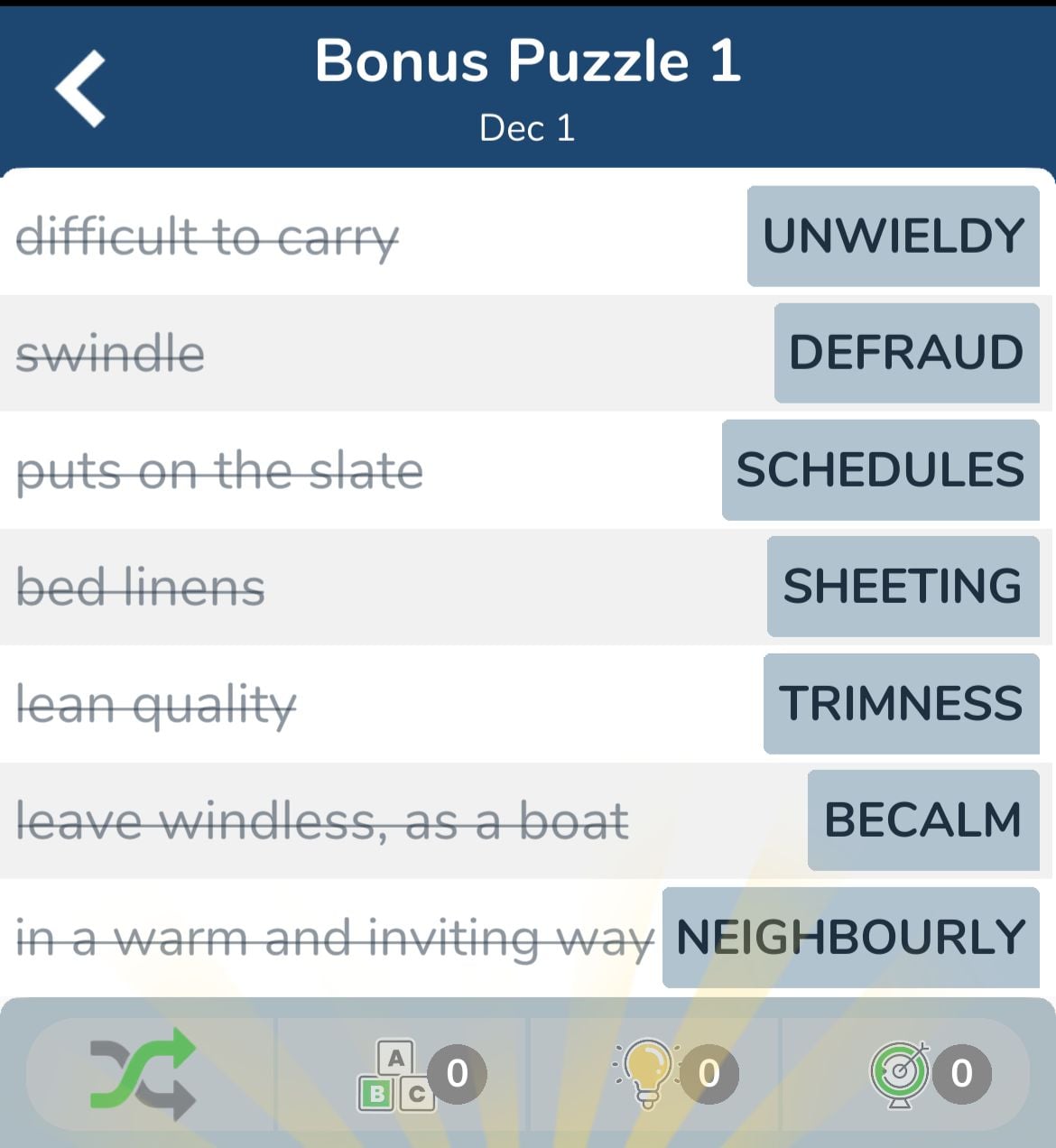 7 Little Words December 1 2024 Bonus 1