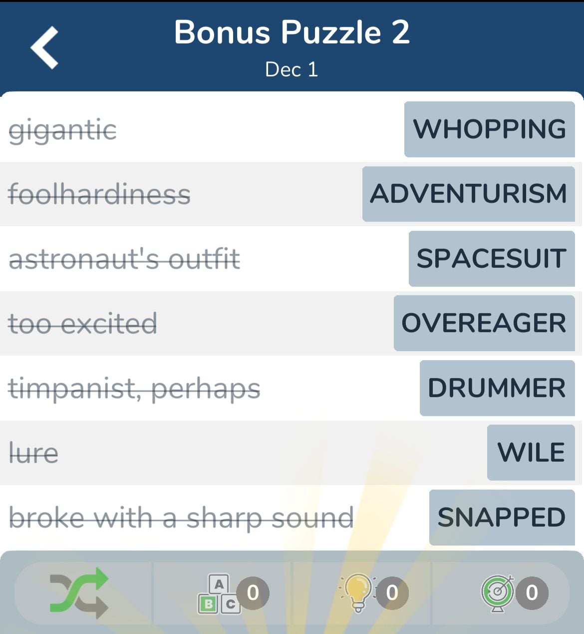 7 Little Words December 1 2024 Bonus 2