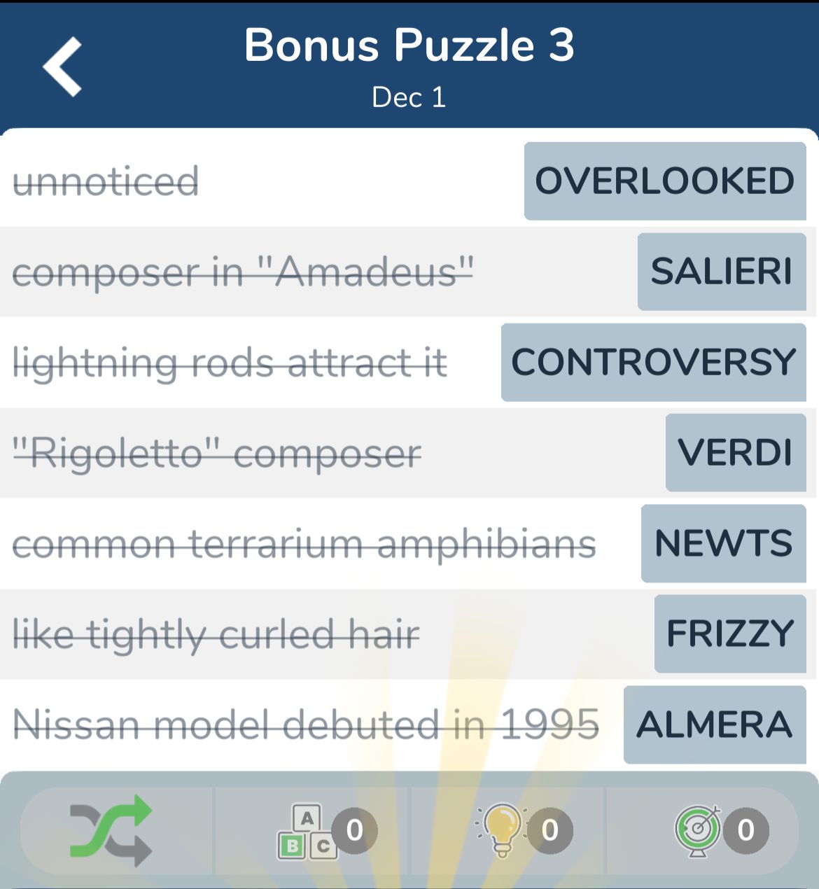 7 Little Words December 1 2024 Bonus 3