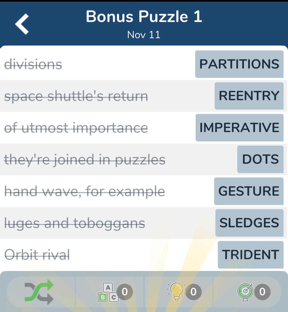 7 Little Words November 11 2024 Bonus 1