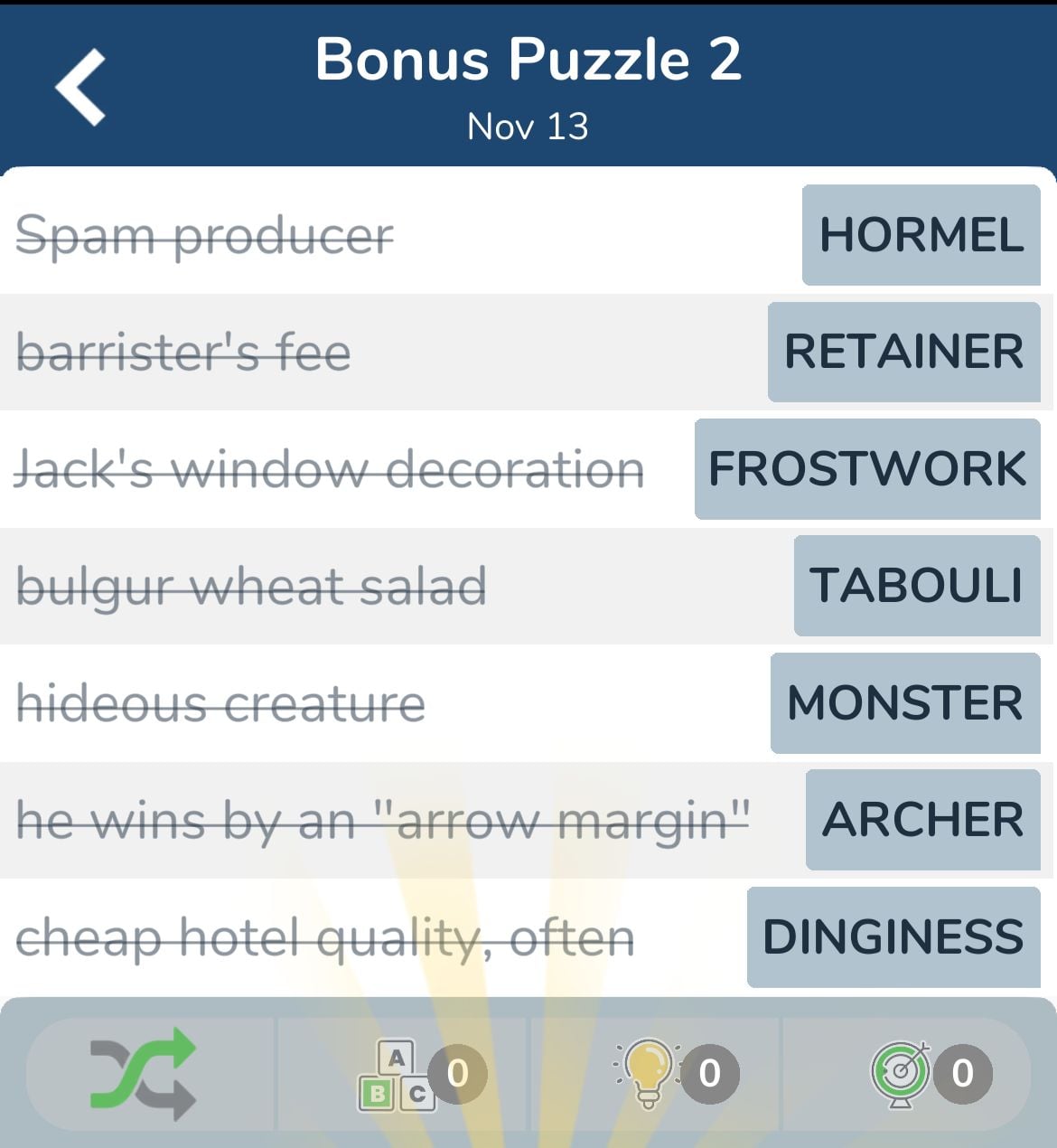 7 Little Words November 13 2024 Bonus 2