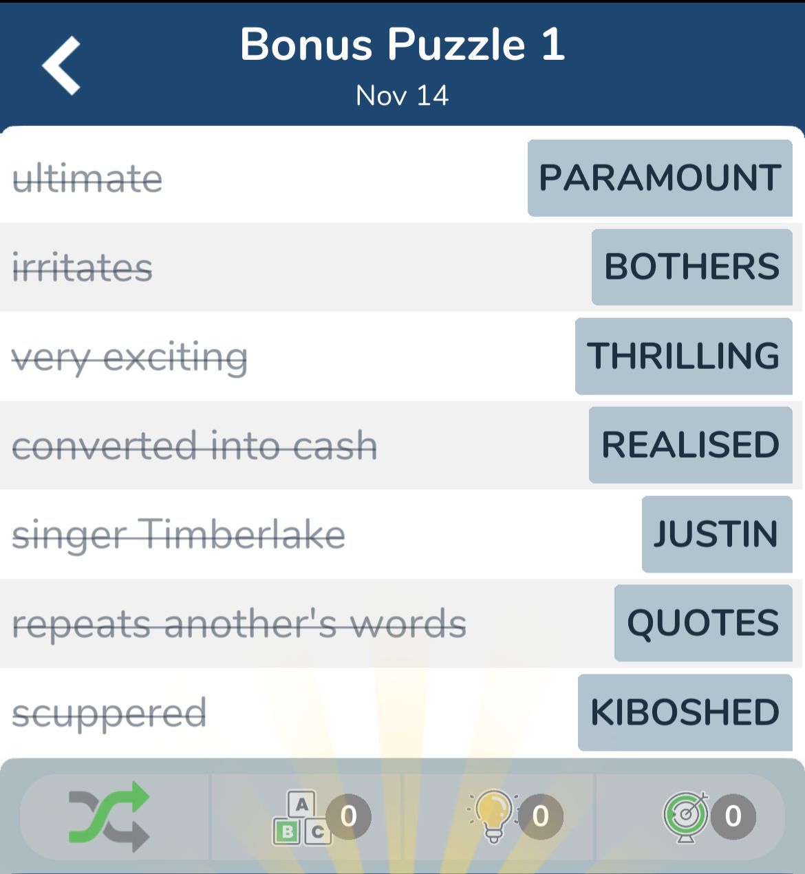 7 Little Words November 14 2024 Bonus 1