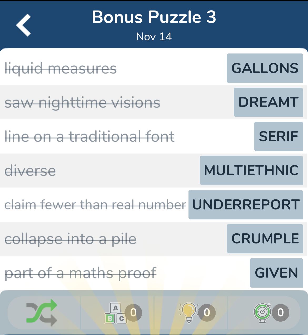 7 Little Words November 14 2024 Bonus 3