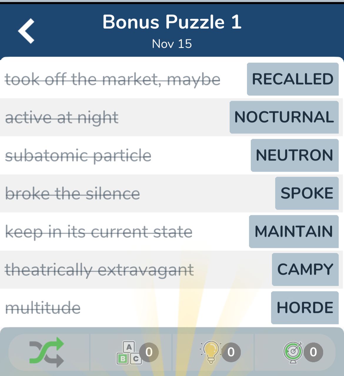 7 Little Words November 15 2024 Bonus 1