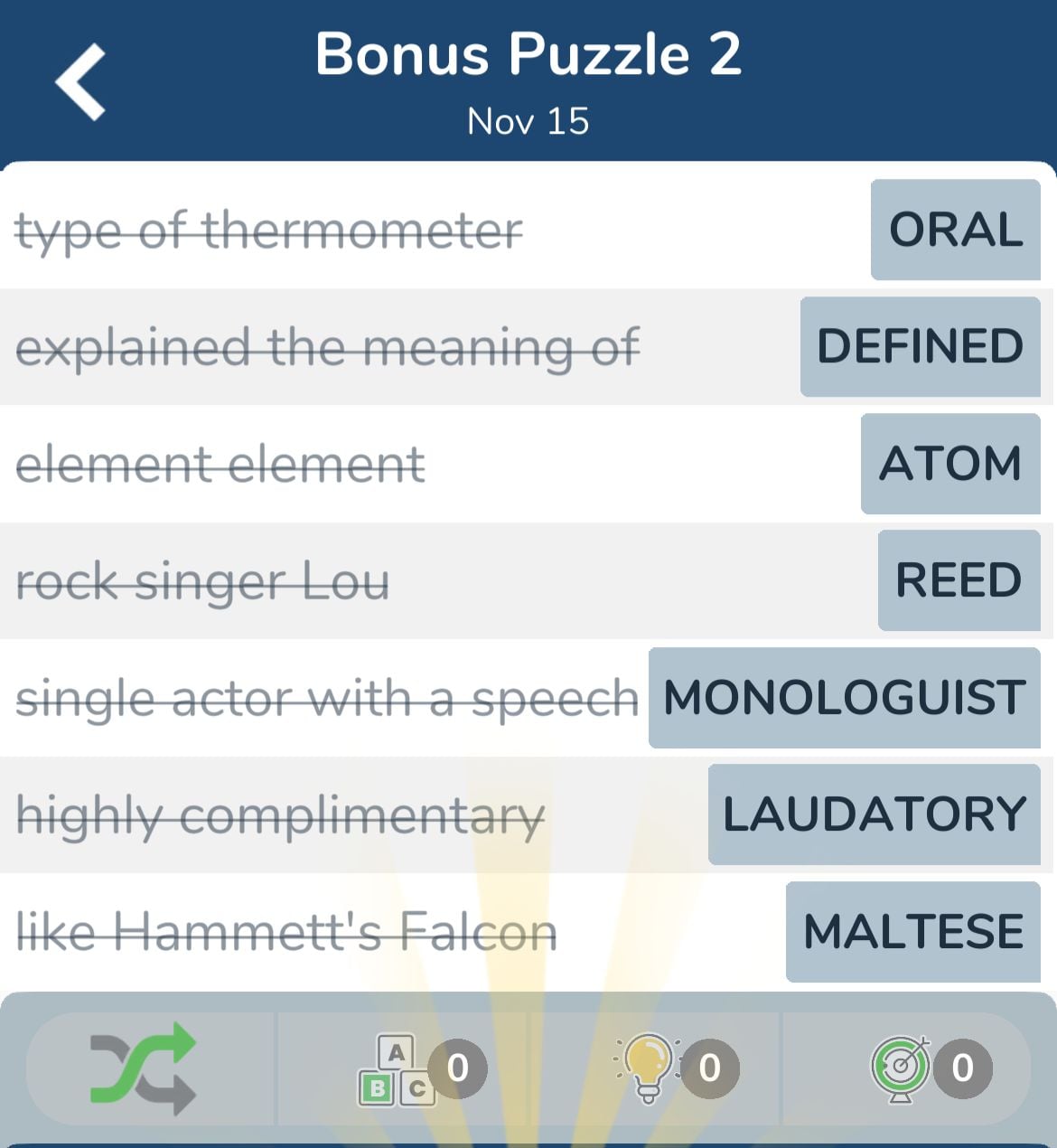 7 Little Words November 15 2024 Bonus 2