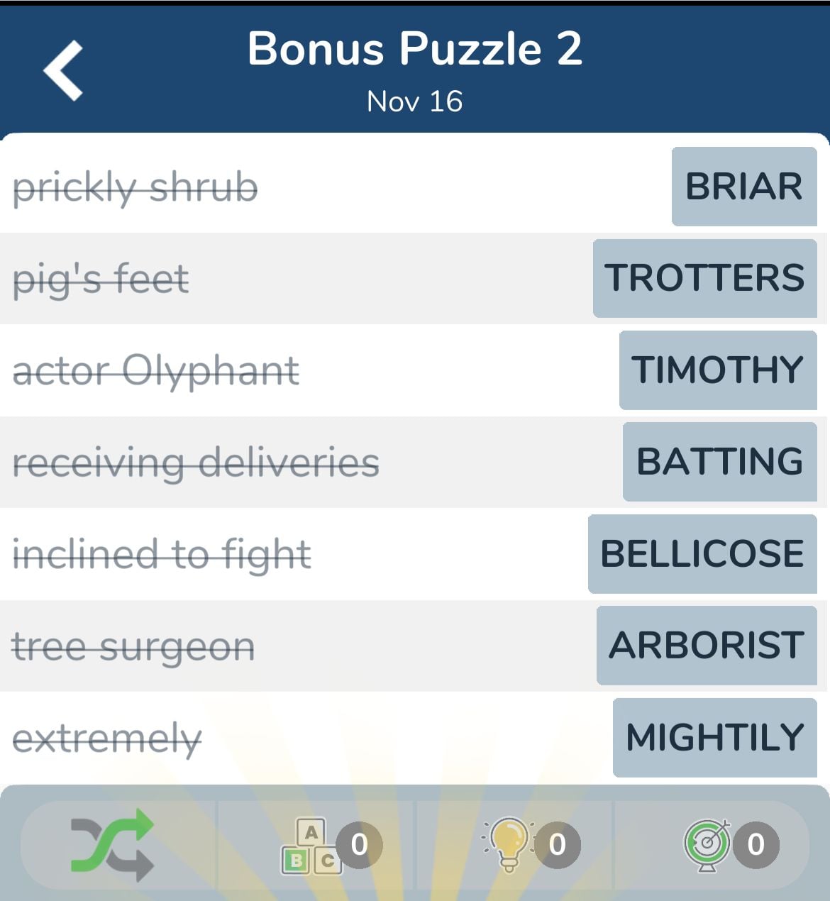 7 Little Words November 16 2024 Bonus 2