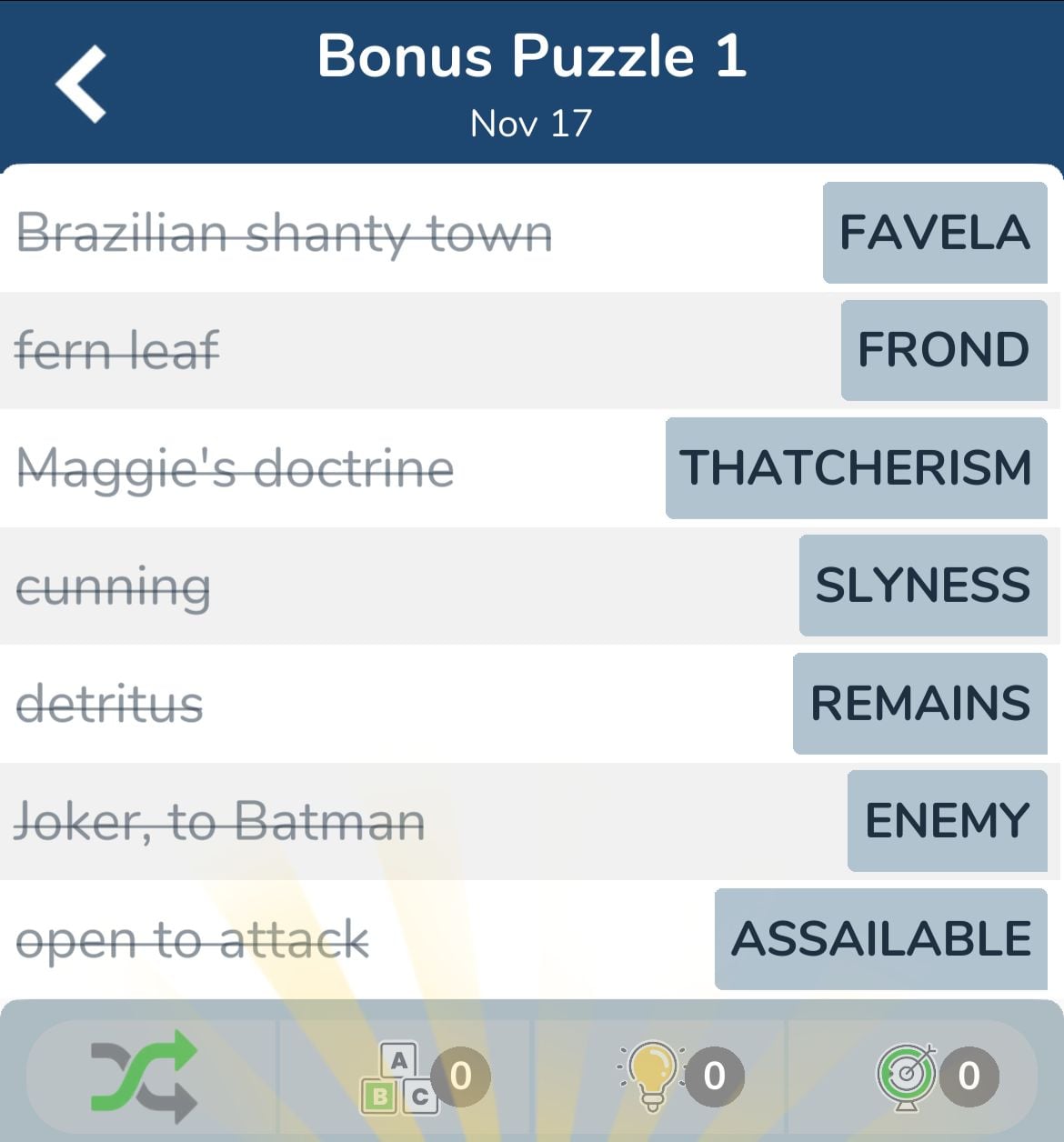 7 Little Words November 17 2024 Bonus 1