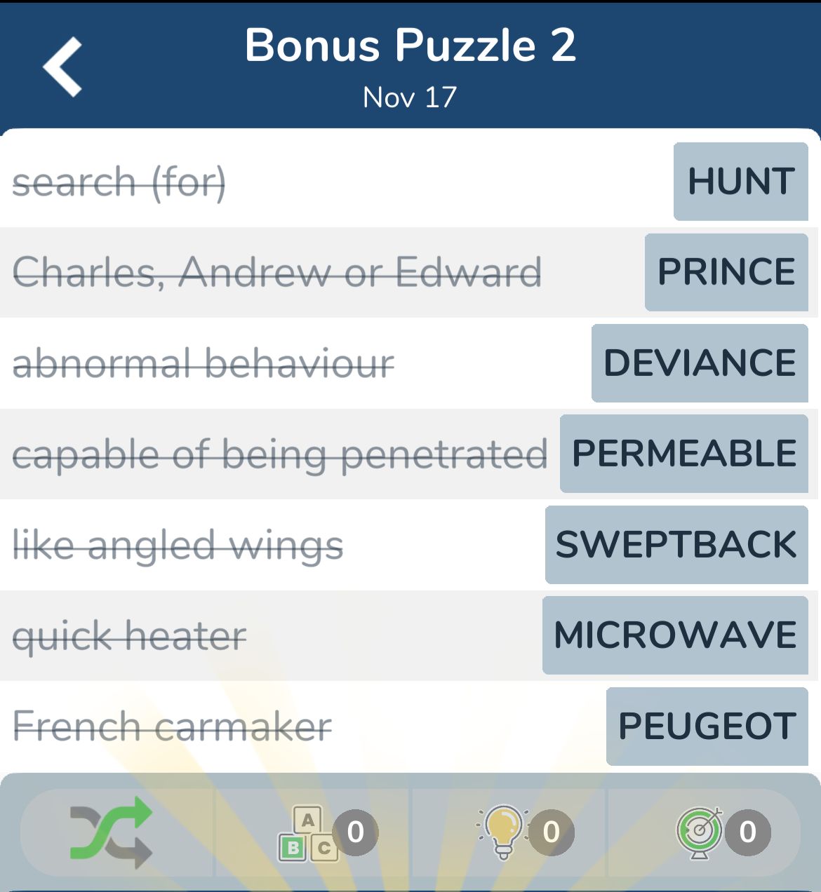 7 Little Words November 17 2024 Bonus 2