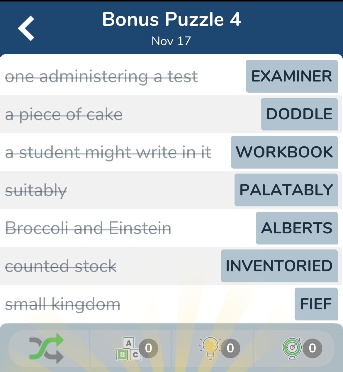 7 Little Words November 17 2024 Bonus 4