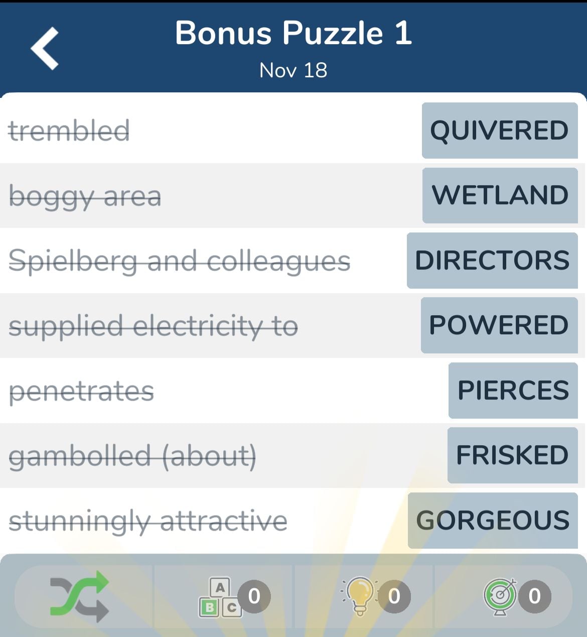 7 Little Words November 18 2024 Bonus 1