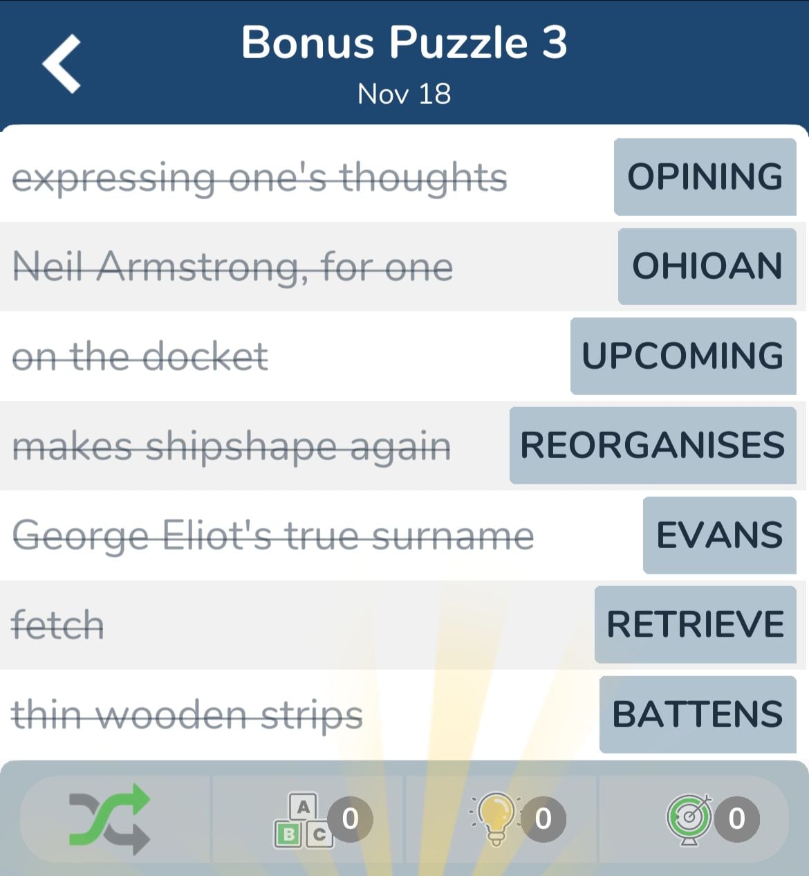7 Little Words November 18 2024 Bonus 3