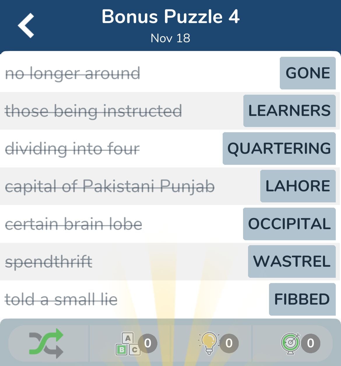 7 Little Words November 18 2024 Bonus 4