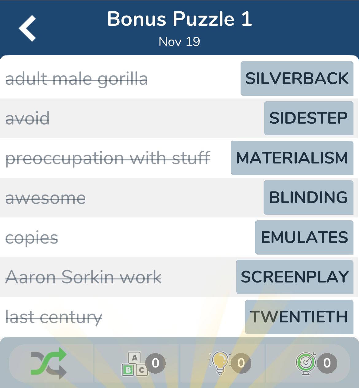 7 Little Words November 19 2024 Bonus 1