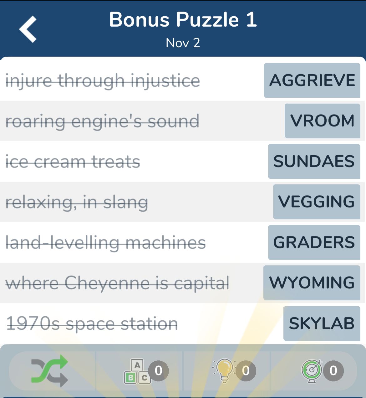 7 Little Words November 2 2024 Bonus 1