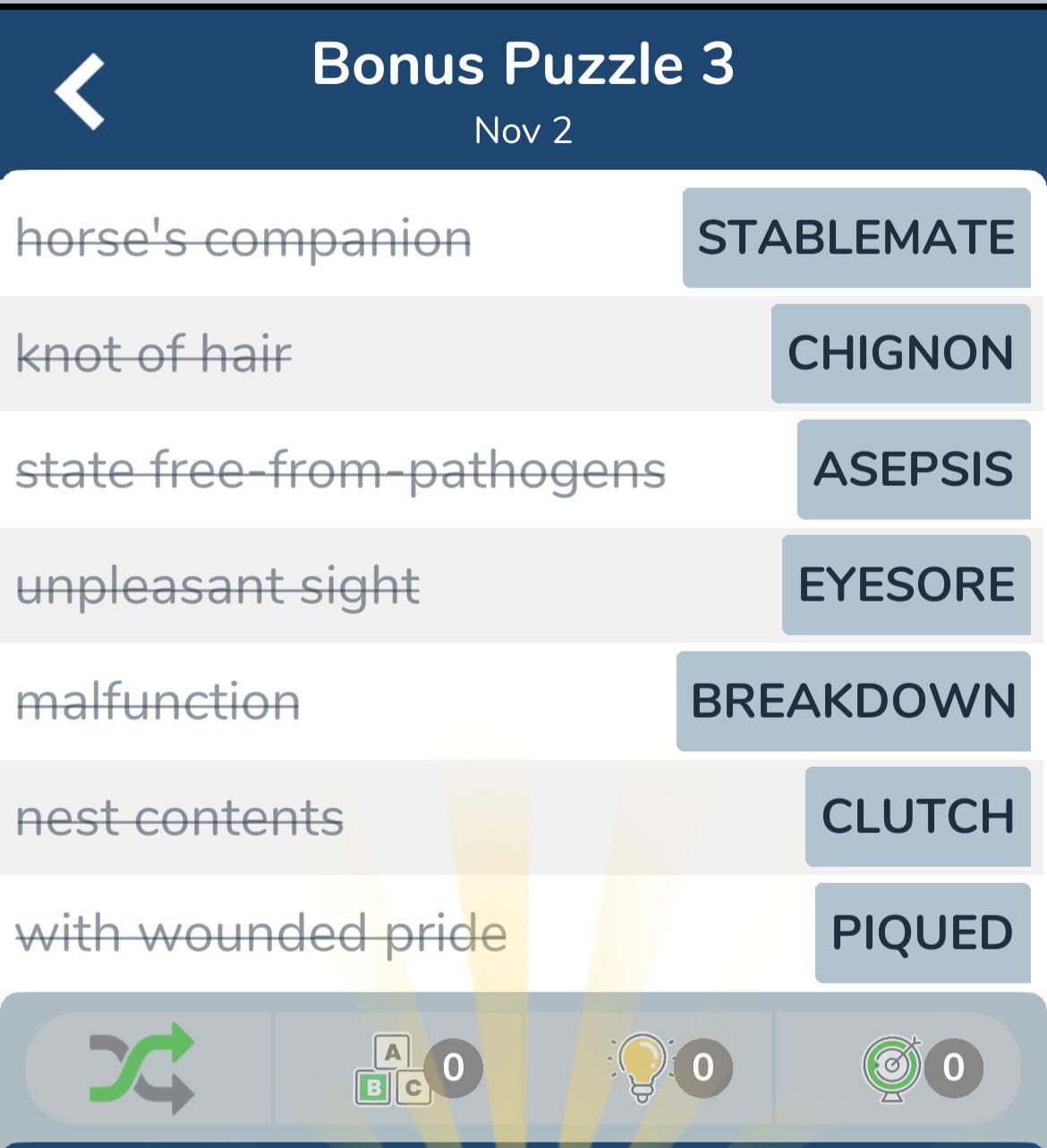 7 Little Words November 2 2024 Bonus 3